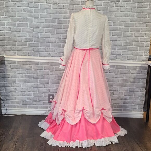 Vintage Pink 70s Dress Gown Prairie Cottage Victorian Period Costume Handmade - Picture 3 of 9